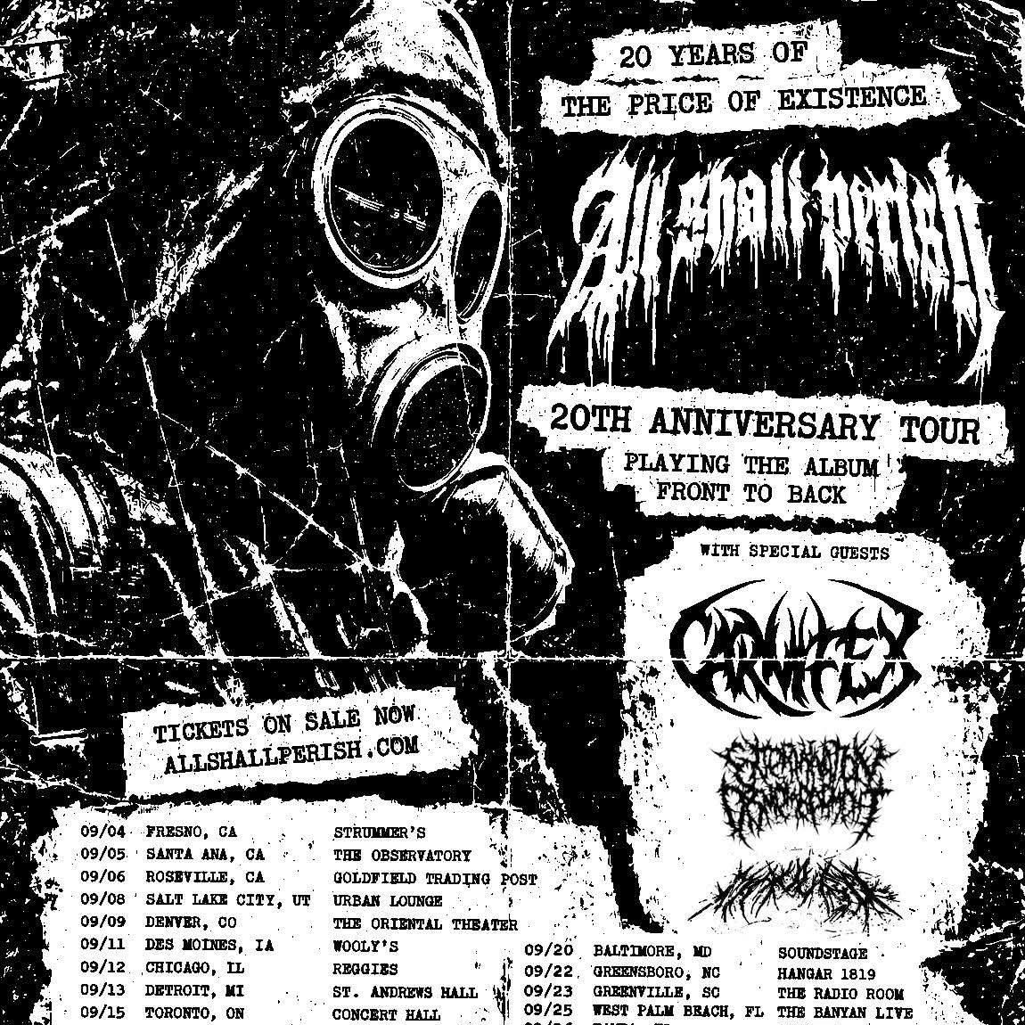 ALL SHALL PERISH THE PRICE OF EXISTENCE 20 YEAR ANNIVERSARY N. America 2026 Setlist Playlist