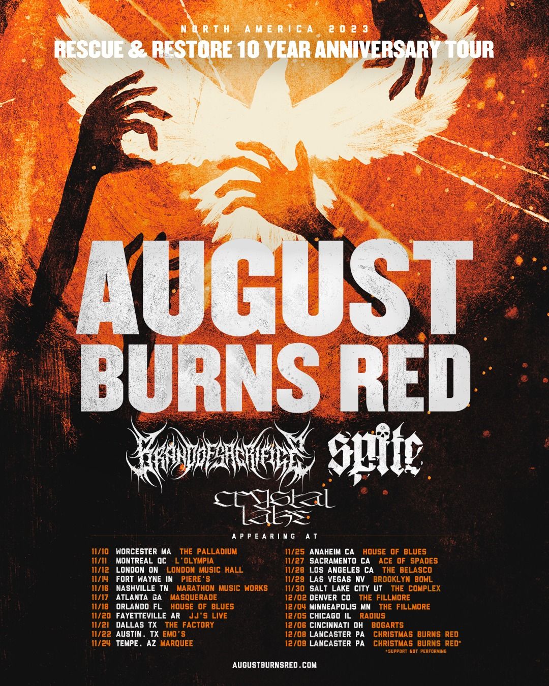 AUGUST BURNS RED RESCUE &AMP; RESTORE 10TH ANNIVERSARY TOUR SETLIST PLAYLIST