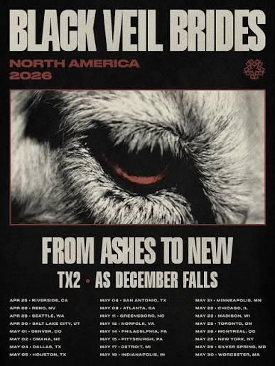 BLACK VEIL BRIDES / FROM ASHES TO NEW North America 2026 Tour Setlist Playlist 