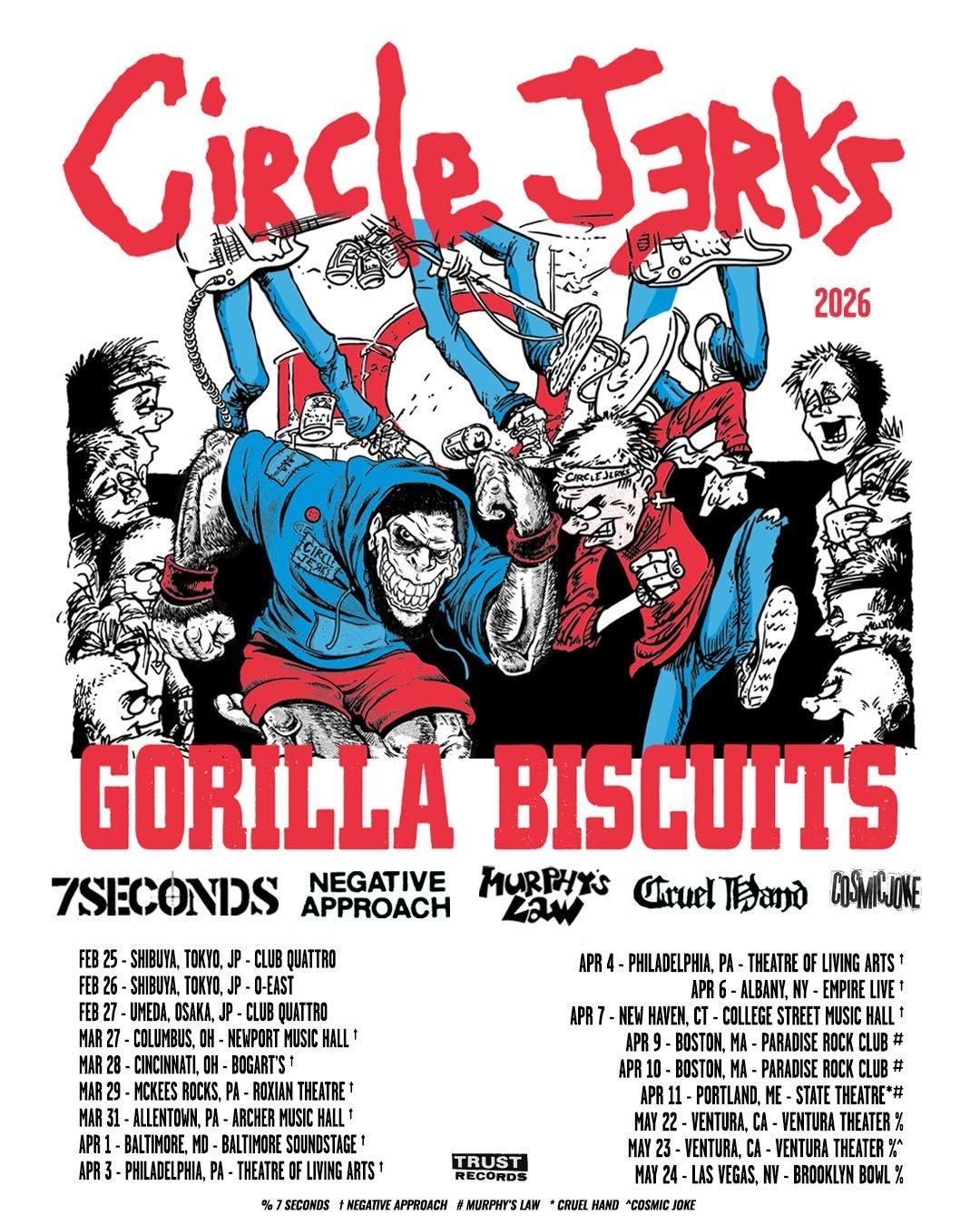 GORILLA BISCUITS / CIRCLE JERKS Spring US Tour 2026 Setlist Playlist 