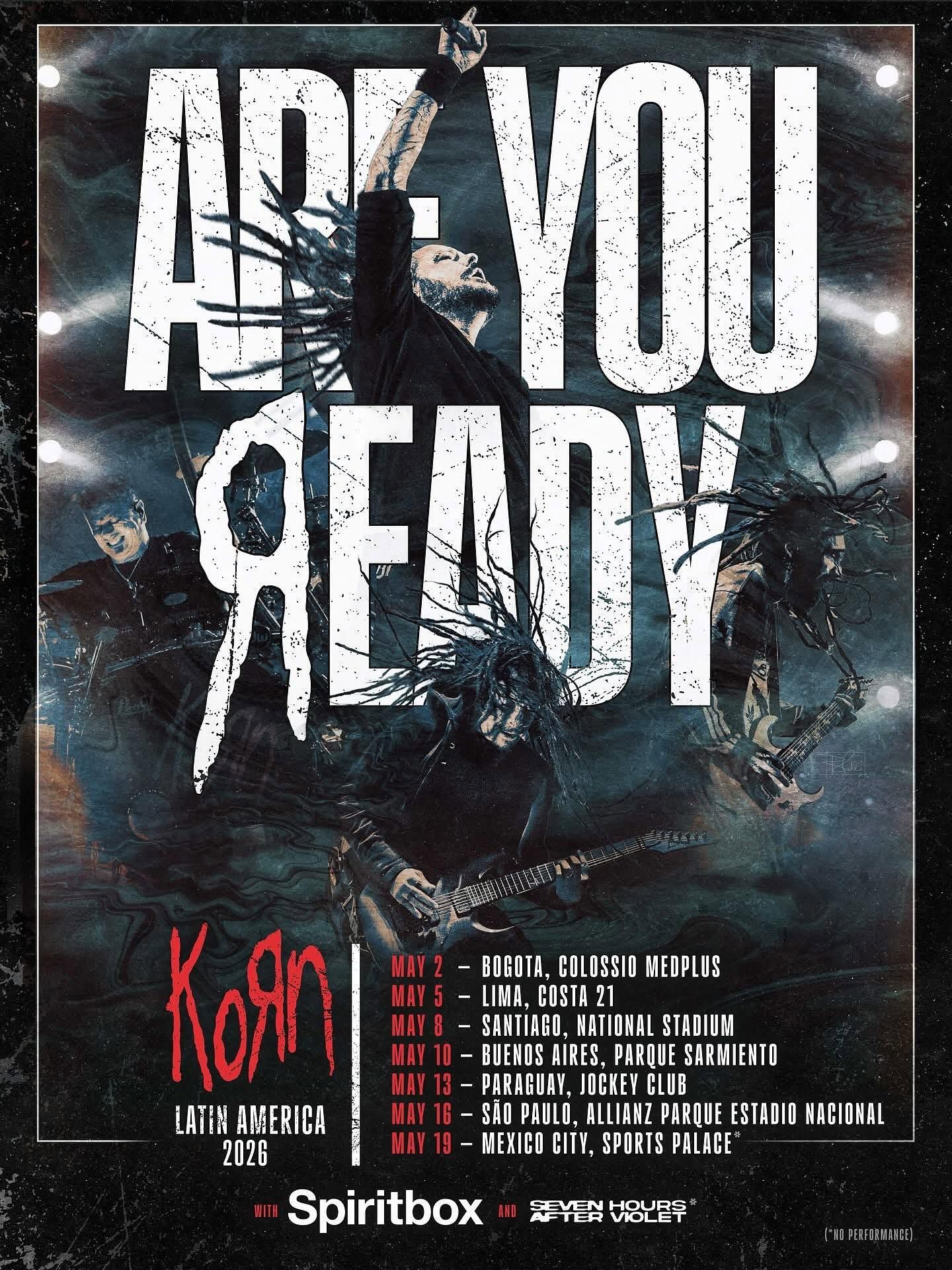 KORN / SPIRITBOX Are You Ready Latin America Tour 2026 Setlist Playlist