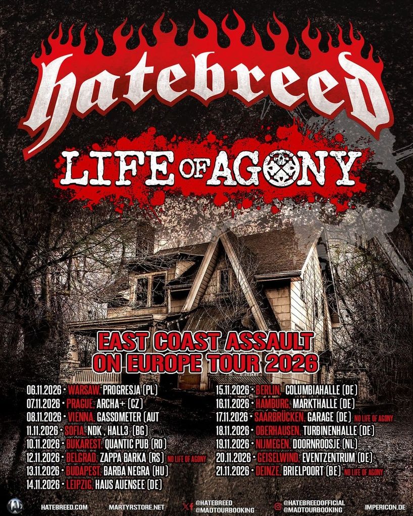 HATEBREED EAST COAST ASSAULT ON EUROPE TOUR 2026 SETLIST PLAYLIST