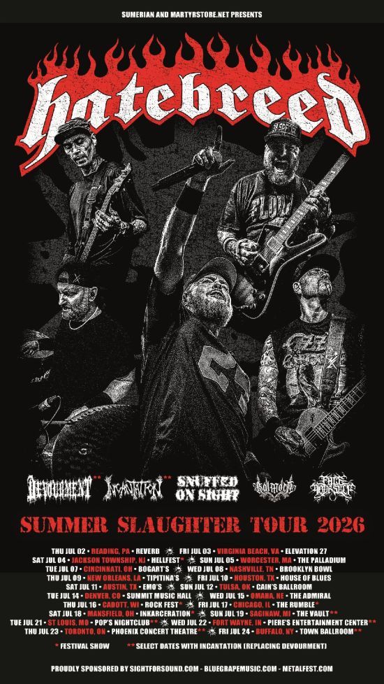 HATEBREED - SUMMER SLAUGHTER TOUR 2026 Setlist Playlist