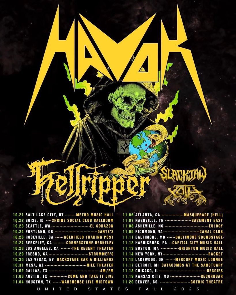 HAVOK /HELLRIPPER UNITED STATES FALL TOUR 2026 Setlist Playlist