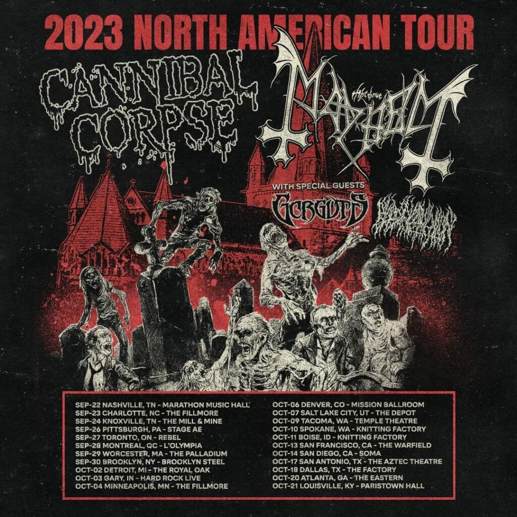 CANNIBAL CORPSE / MAYHEM 2023 NORTH AMERICAN TOUR SETLIST PLAYLIST
