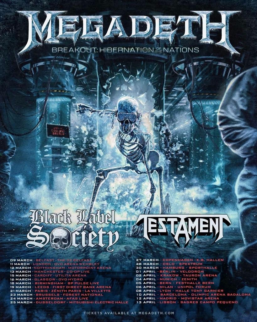 MEGADETH BREAKOUT: HIBERNATION OF THE NATIONS Europe 2026 Setlist Playlist