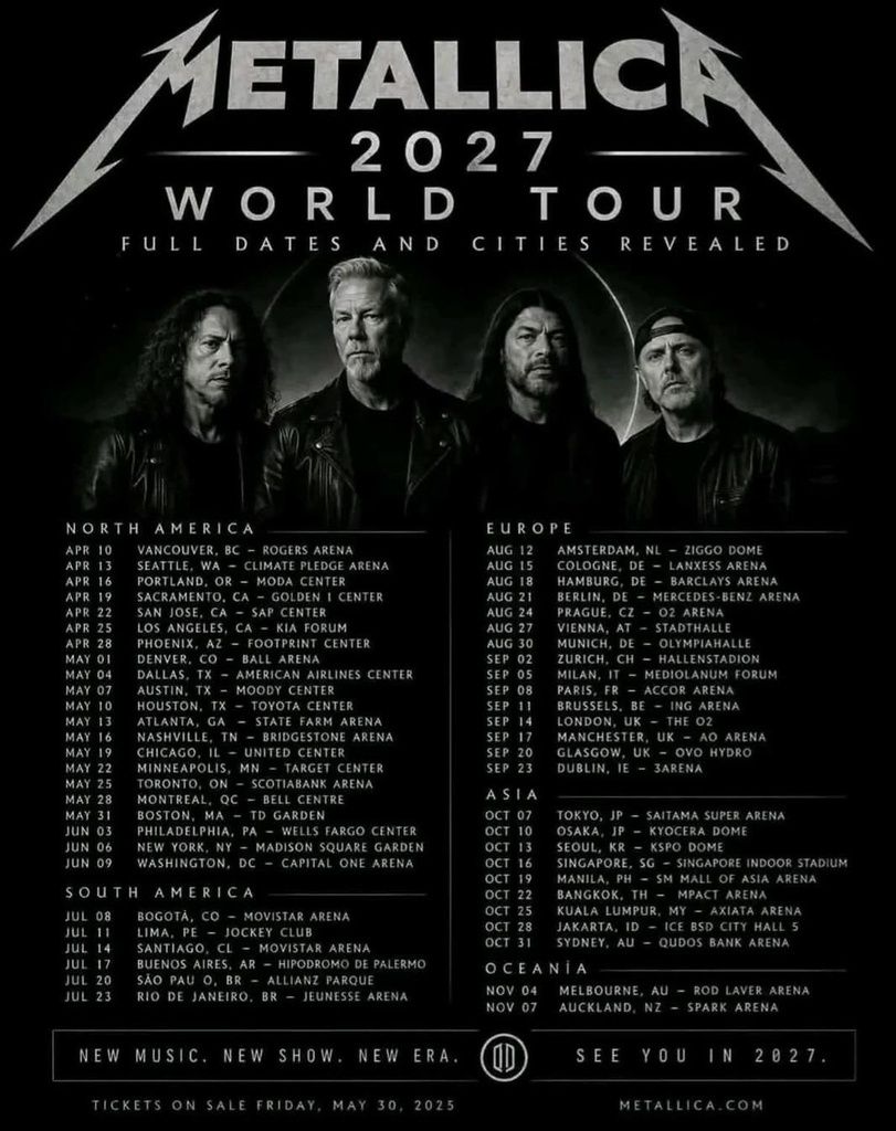 METALLICA WORLD TOUR 2027 SETLIST PLAYLIST