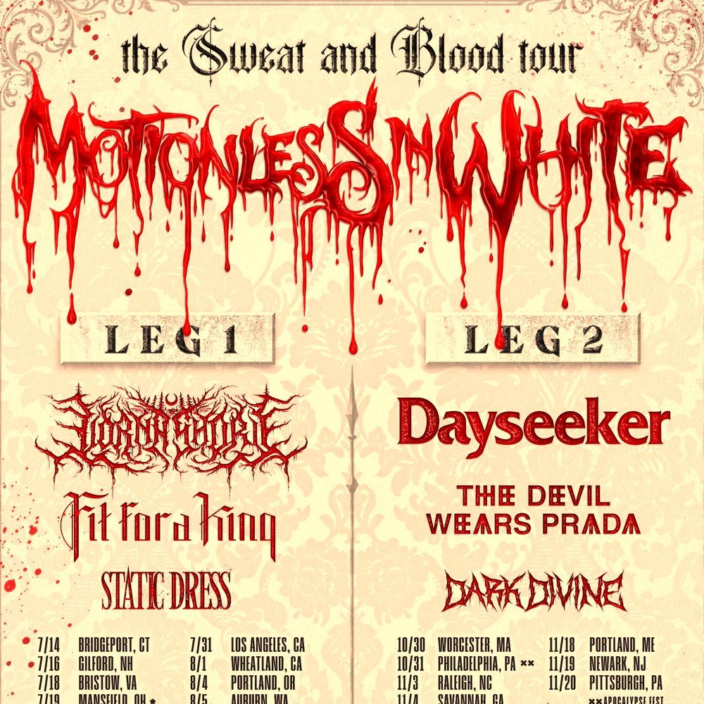MOTIONLESS IN WHITE  - the Sweat and Blood tour - Leg 1 & 2 US 2026 Setlist Playlist