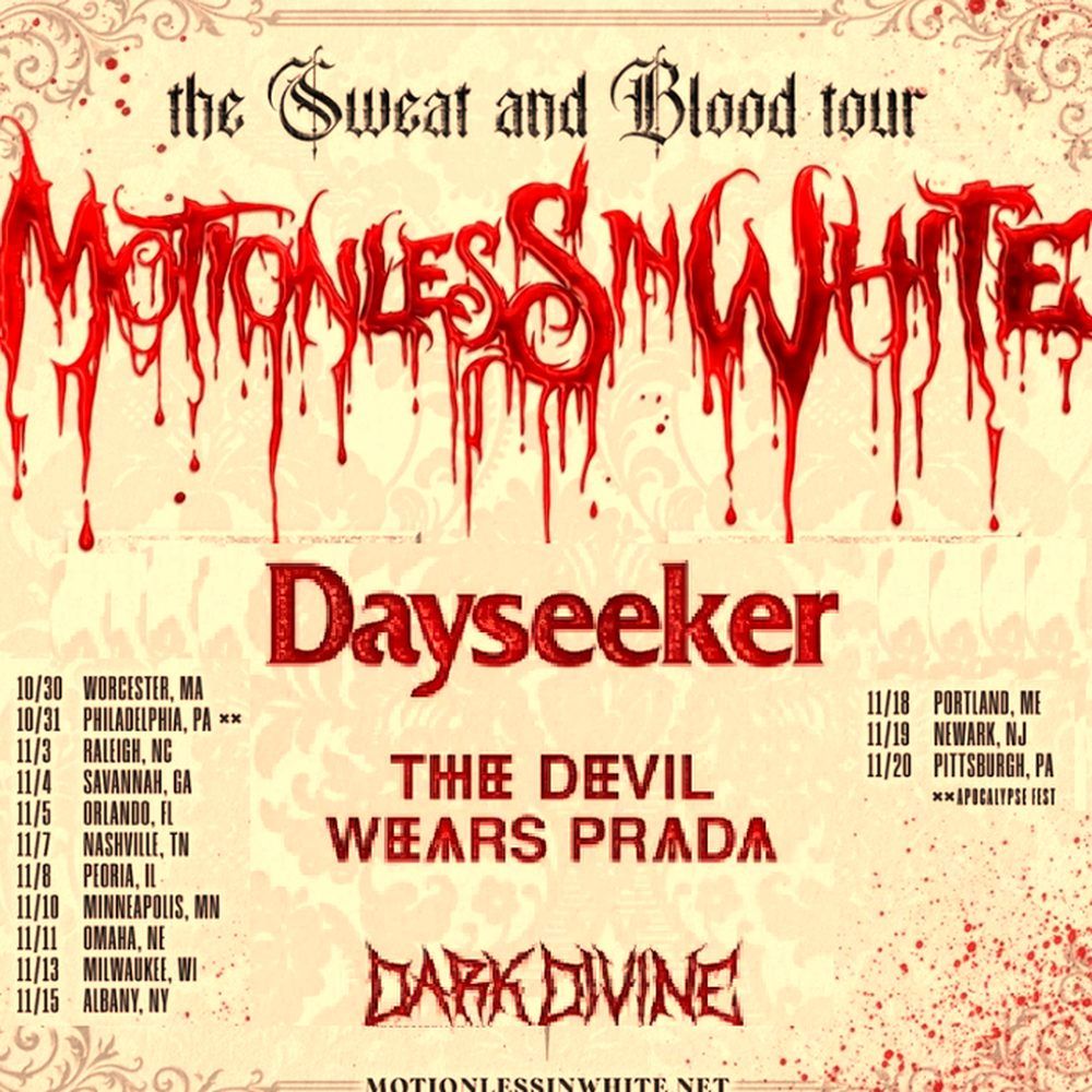 MOTIONLESS IN WHITE THE SWEAT AND BLOOD TOUR US 2026 Setlist Playlist