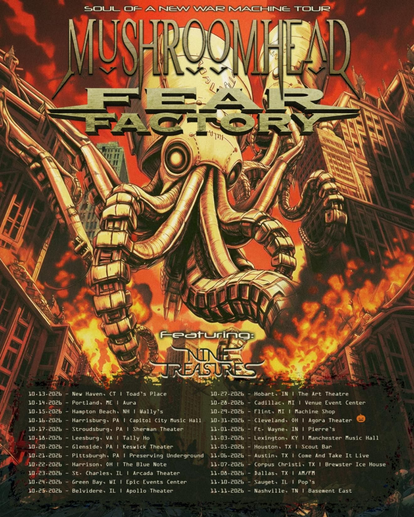 MUSHROOMHEAD / FEAR FACTORY Soul of a New War Machine Tour US 2026 Setlist Playlist