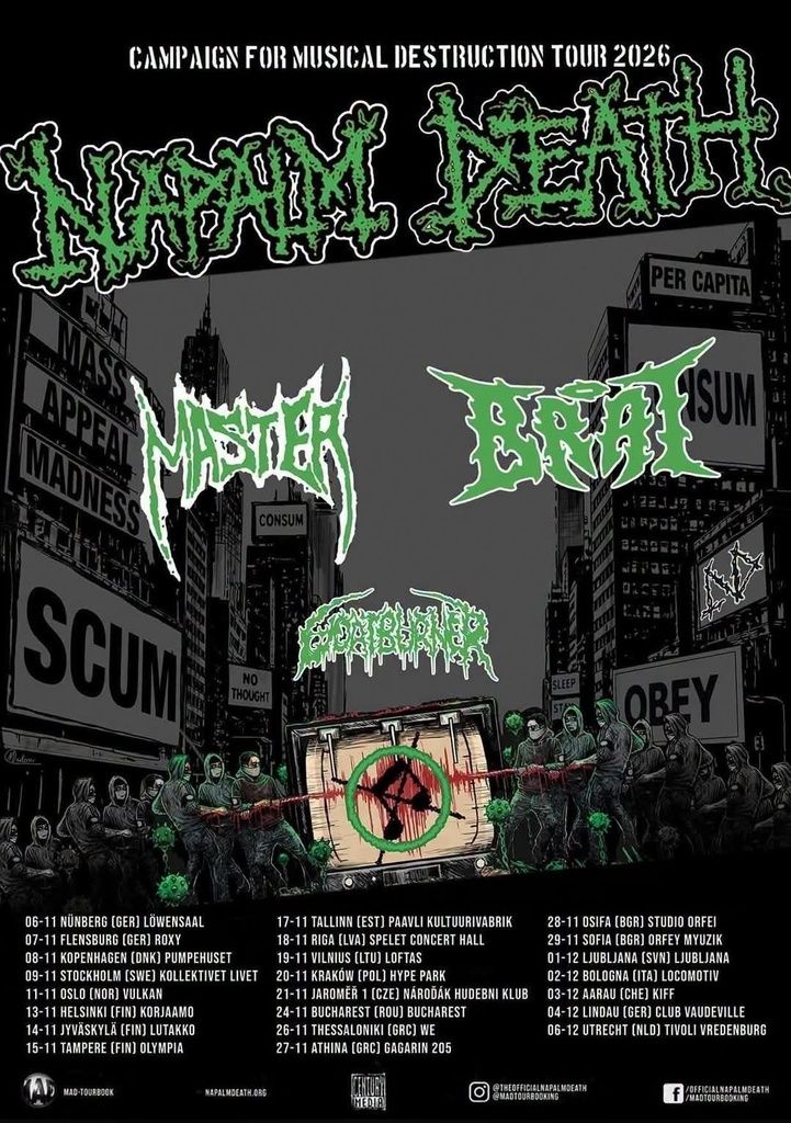 NAPALM DEATH CAMPAIGN FOR MUSICAL DESTRUCTION TOUR TBD 2026 Setlist Playlist