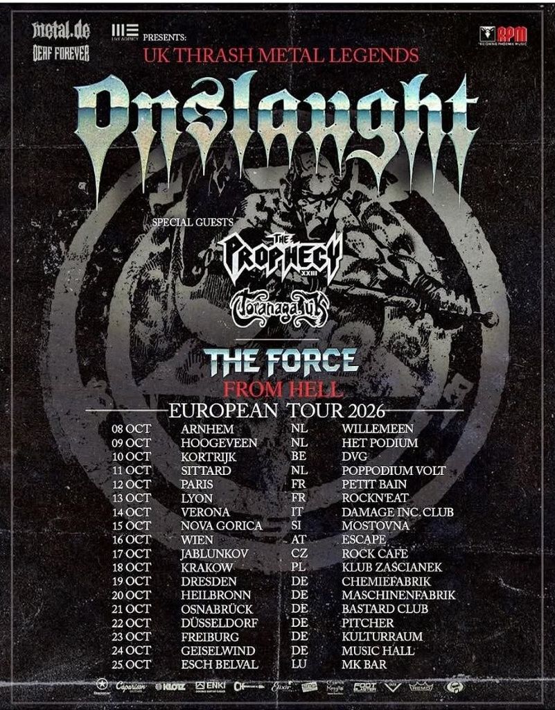 ONSLAUGHT THE FORCE FROM HELL EUROPEAN TOUR 2026 Setlist Playlist