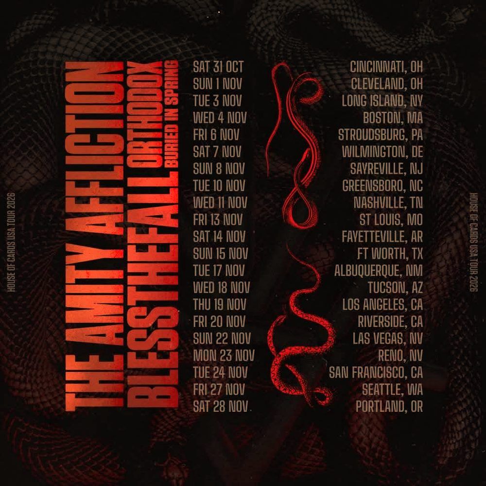 THE AMITY AFFLICTION / BLESSTHEFALL HOUSE OF CARDS USA TOUR 2026 Setlist Playlist