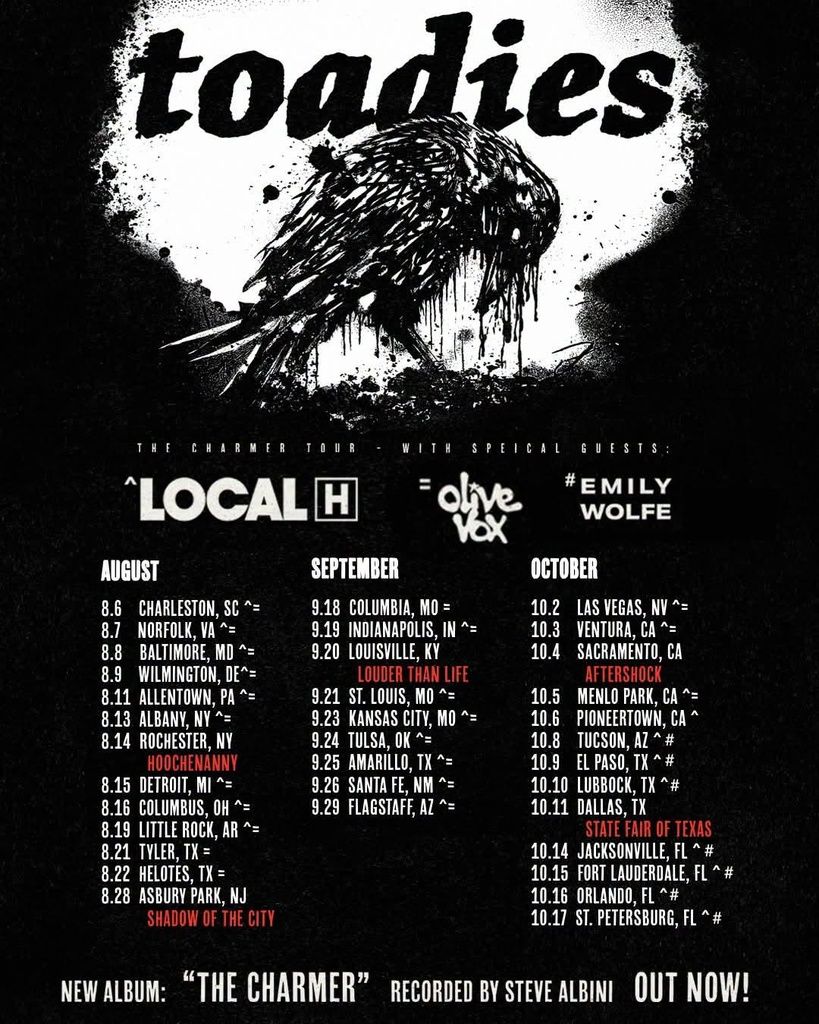 TOADIES THE CHARMER TOUR US 2026 Setlist Playlist